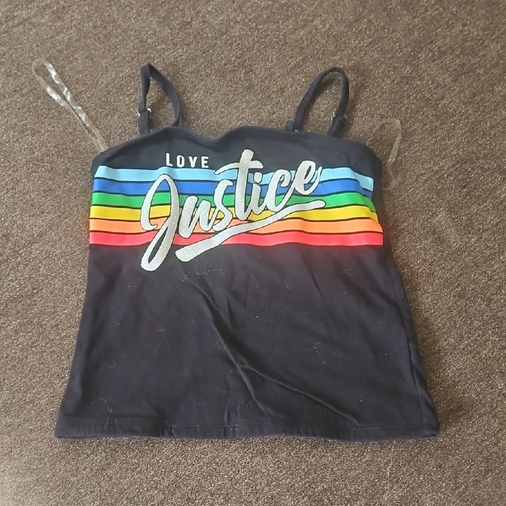 Justice Black Tank Top with Rainbow Stripes